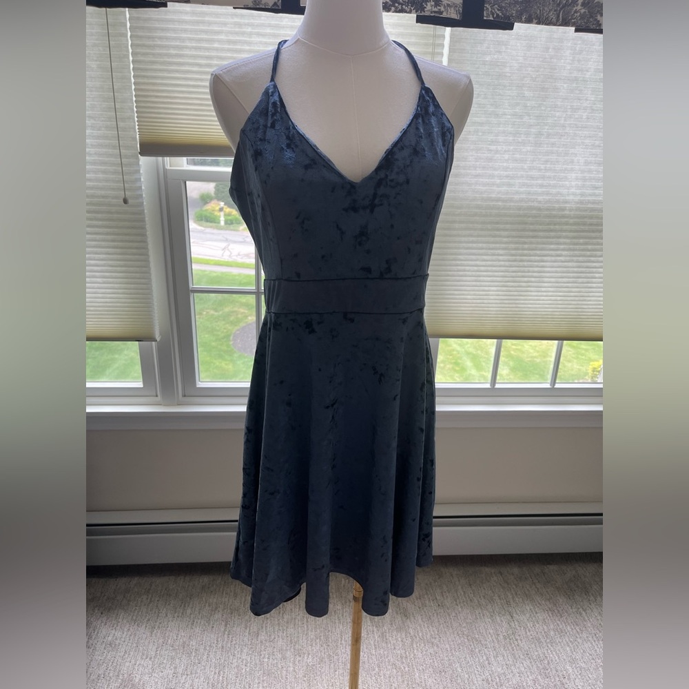 Elegant Blue Suede Velvet Dress